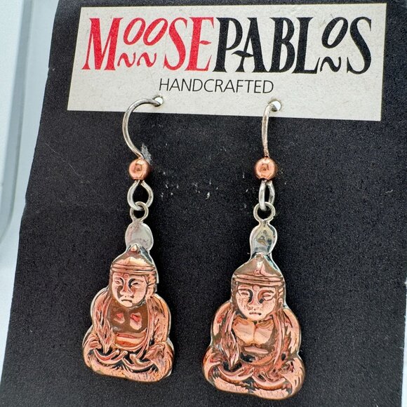 Moosepablos Handcrafted Sterling & Copper Buddha Earrings Signed - Picture 3 of 6